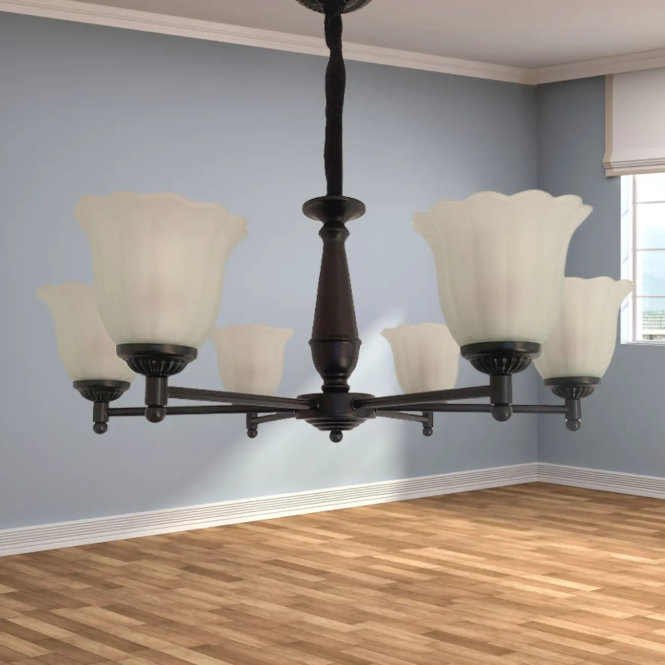 Vintage Metal Chandelier with Tulip Glass for Living Room Image - 4 | homeyfad