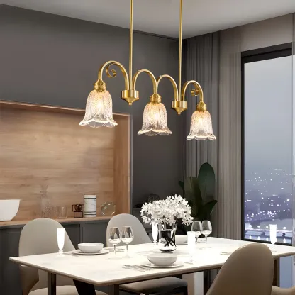 Brass Geometric Island Pendant Light with Glass Floral Shape Image - 10