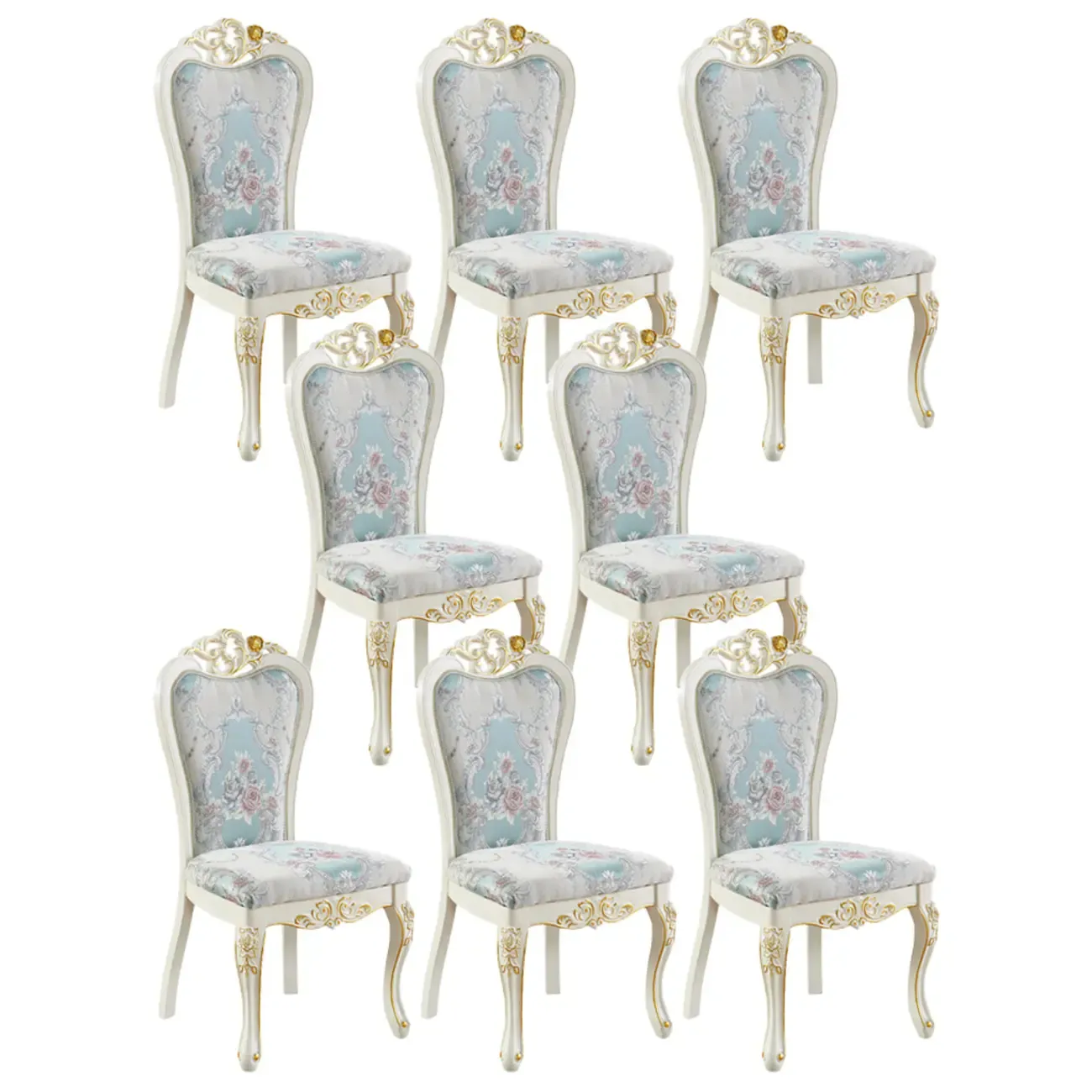White Wood Victorian Upholstered Dining Chair Image - 15