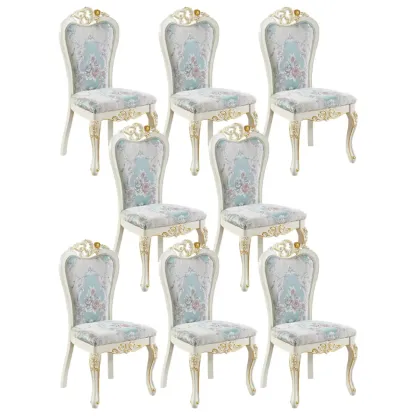 White Wood Victorian Upholstered Dining Chair Image - 15