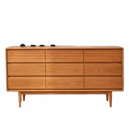 Modern Brown Wood Double Dresser with 9 Drawers Image - 6
