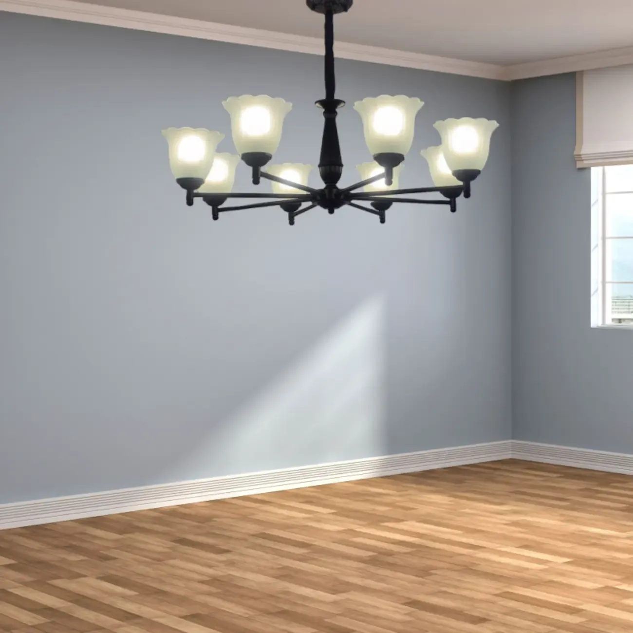 Vintage Metal Chandelier with Tulip Glass for Living Room Image - 5