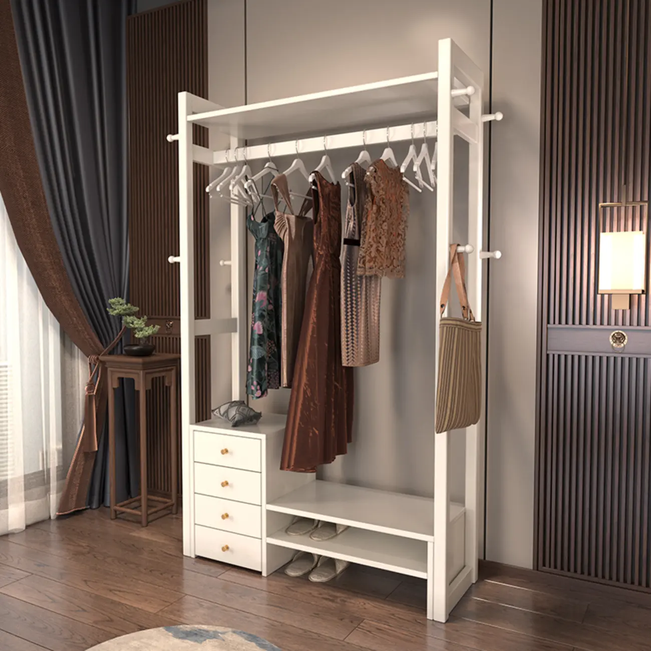 Modern Wooden Hall Tree with Shoe Storage and Drawers Image - 5 | homeyfad