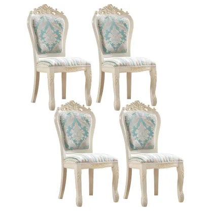 White Wood Victorian Upholstered Dining Chair Image - 16
