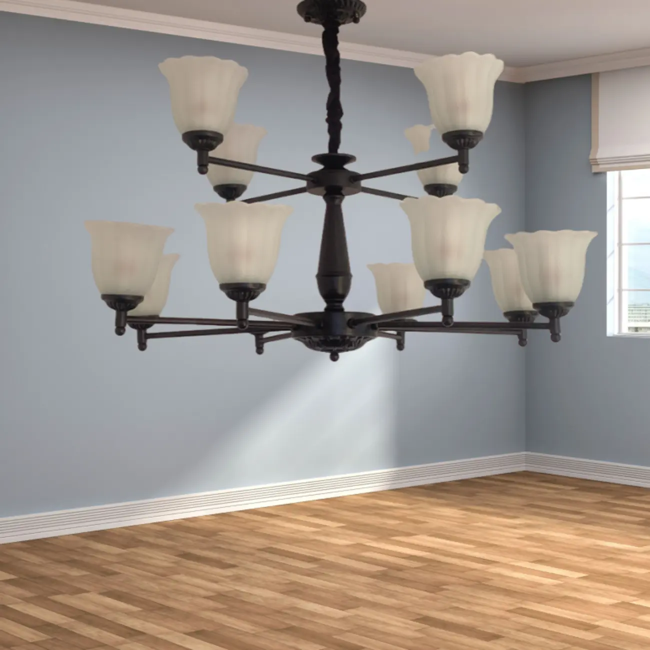 Vintage Metal Chandelier with Tulip Glass for Living Room Image - 6 | homeyfad