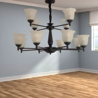 Vintage Metal Chandelier with Tulip Glass for Living Room Image - 6