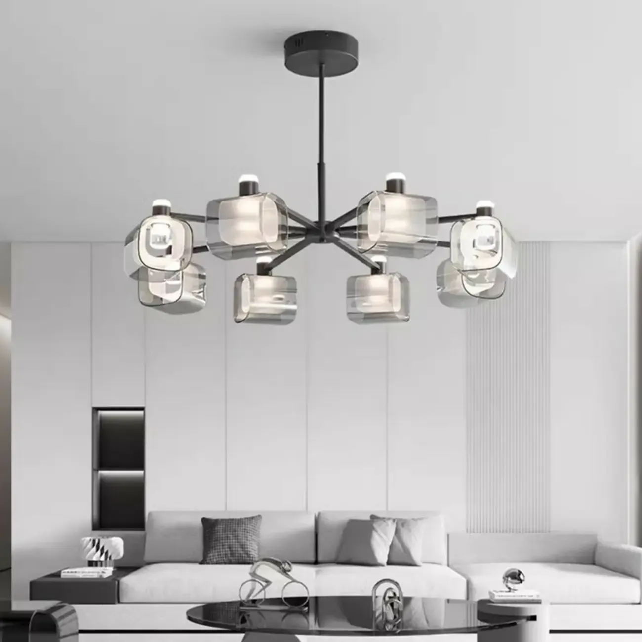 Modern Clear Glass Chandelier with Adjustable Hanging Length Image - 11