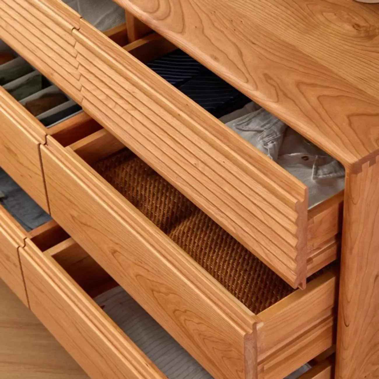 Modern Brown Wood Double Dresser with 9 Drawers Image - 8