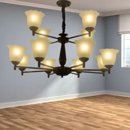 Vintage Metal Chandelier with Tulip Glass for Living Room Image - 7