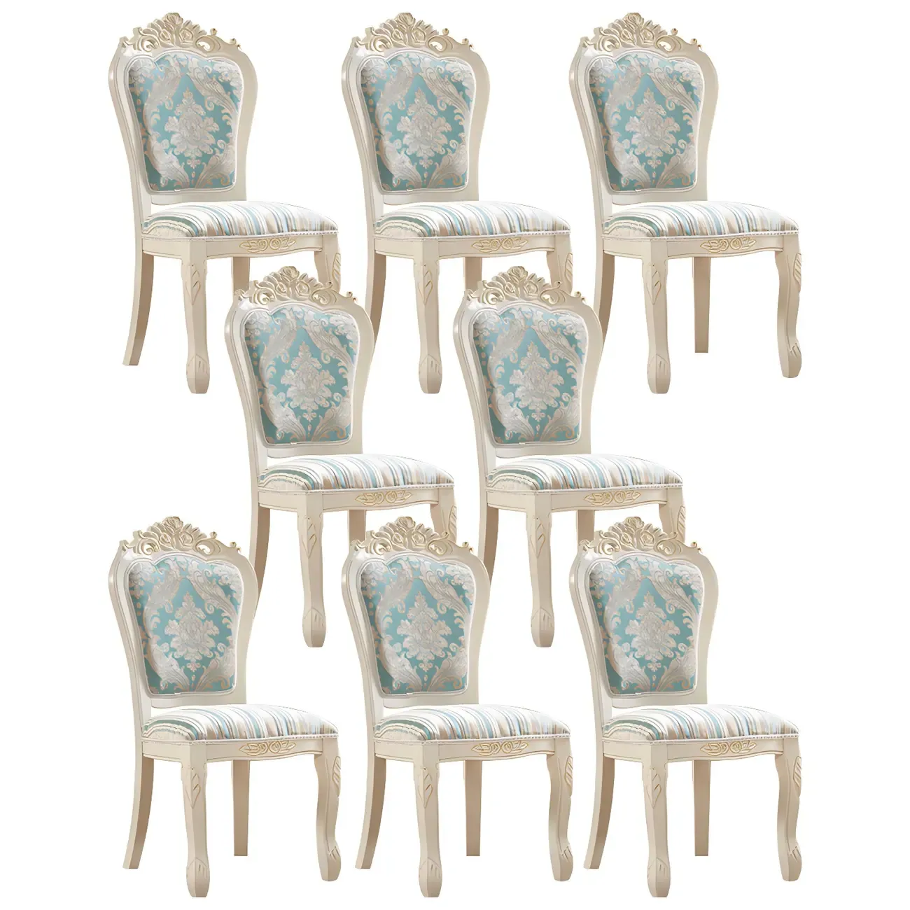 White Wood Victorian Upholstered Dining Chair Image - 17