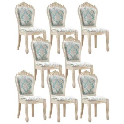 White Wood Victorian Upholstered Dining Chair Image - 17