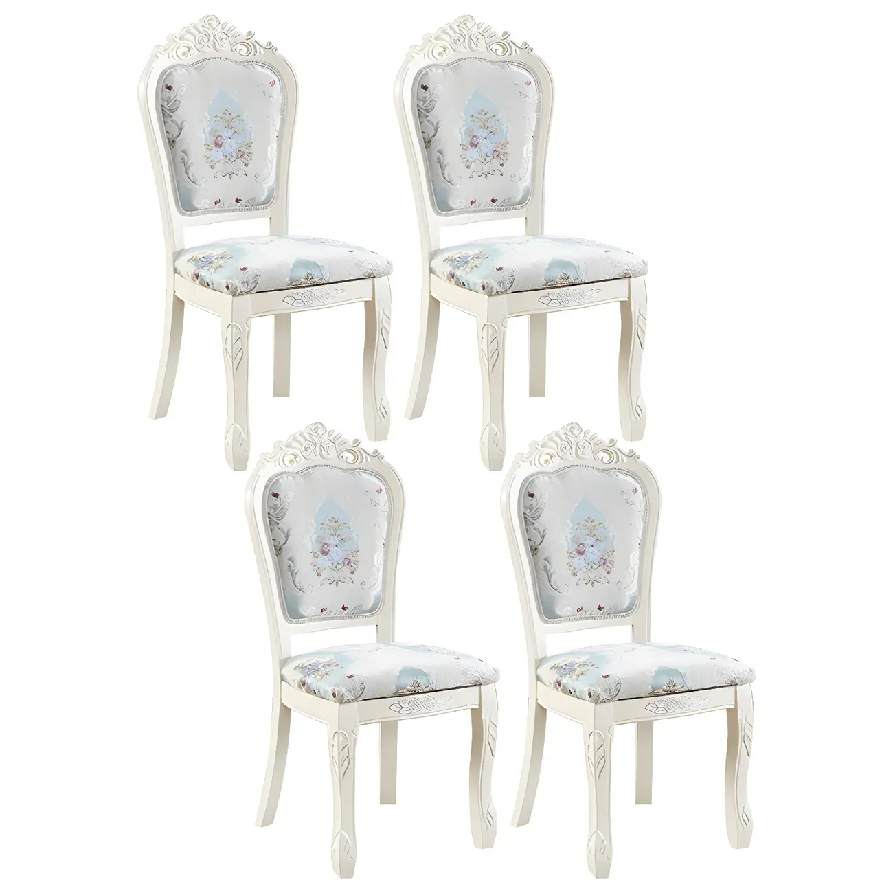 White Wood Victorian Upholstered Dining Chair Image - 18 | homeyfad