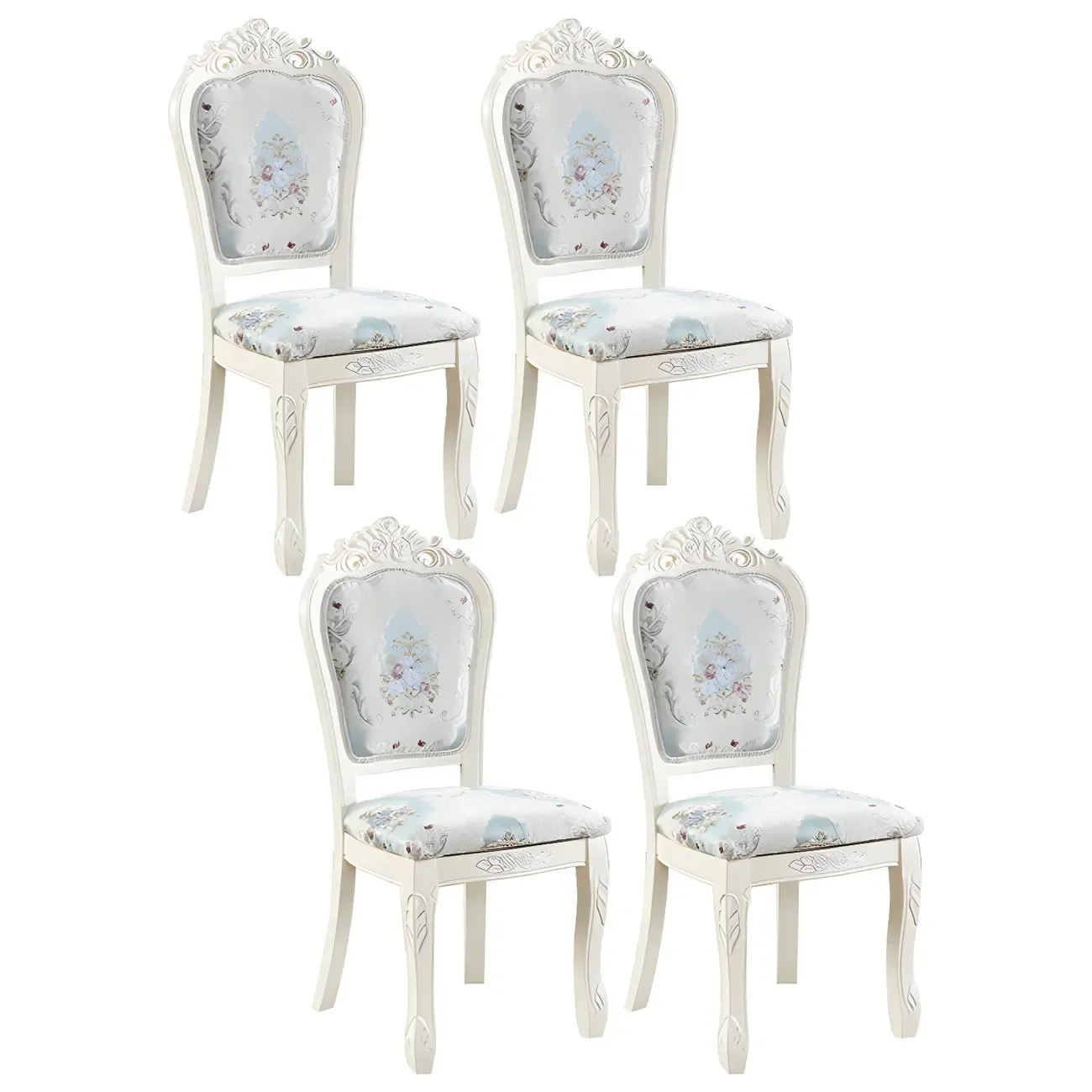White Wood Victorian Upholstered Dining Chair Image - 18