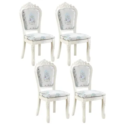 White Wood Victorian Upholstered Dining Chair Image - 18