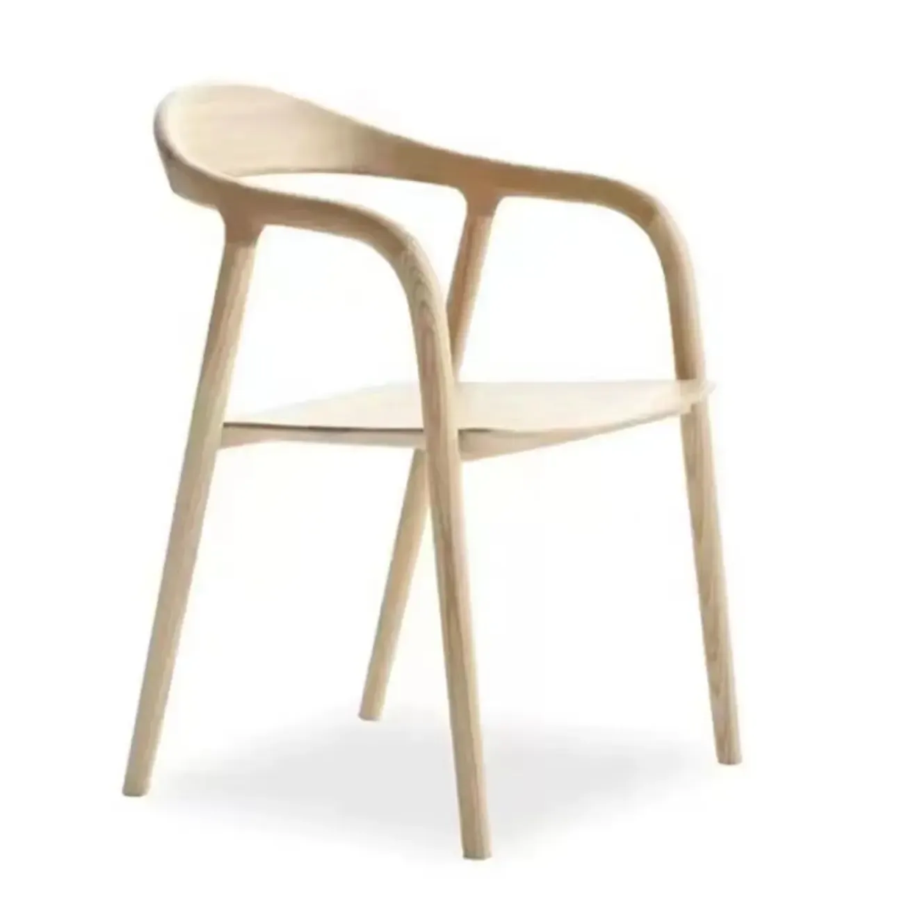 Modern Natural Wood Dining Chair Curved Back with Armrest Image - 2