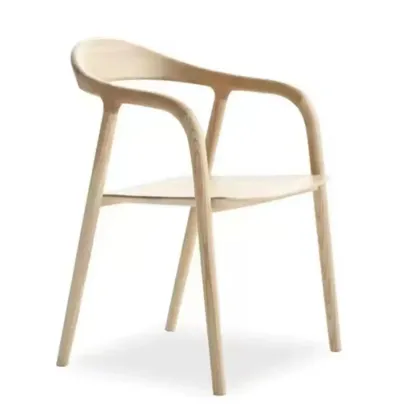 Modern Natural Wood Dining Chair Curved Back with Armrest Image - 2