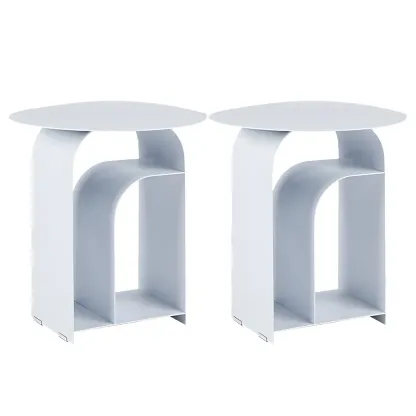 Simplistic White Metal Bedside Table with Open Storage Image - 15