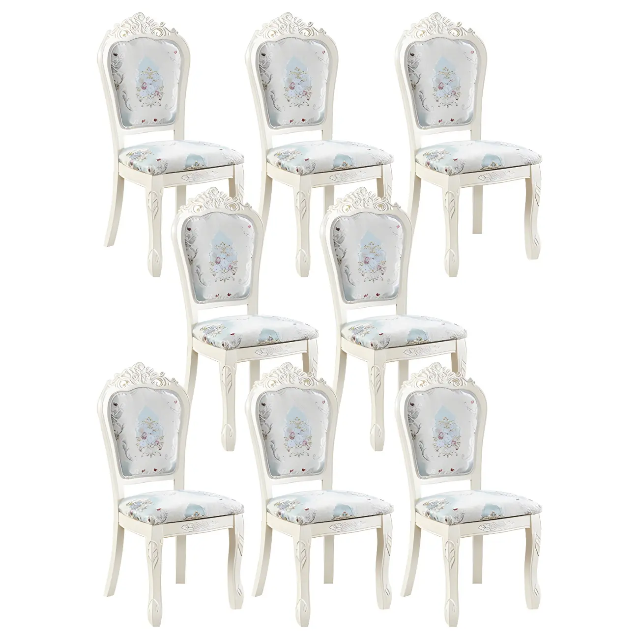 White Wood Victorian Upholstered Dining Chair Image - 19 | homeyfad