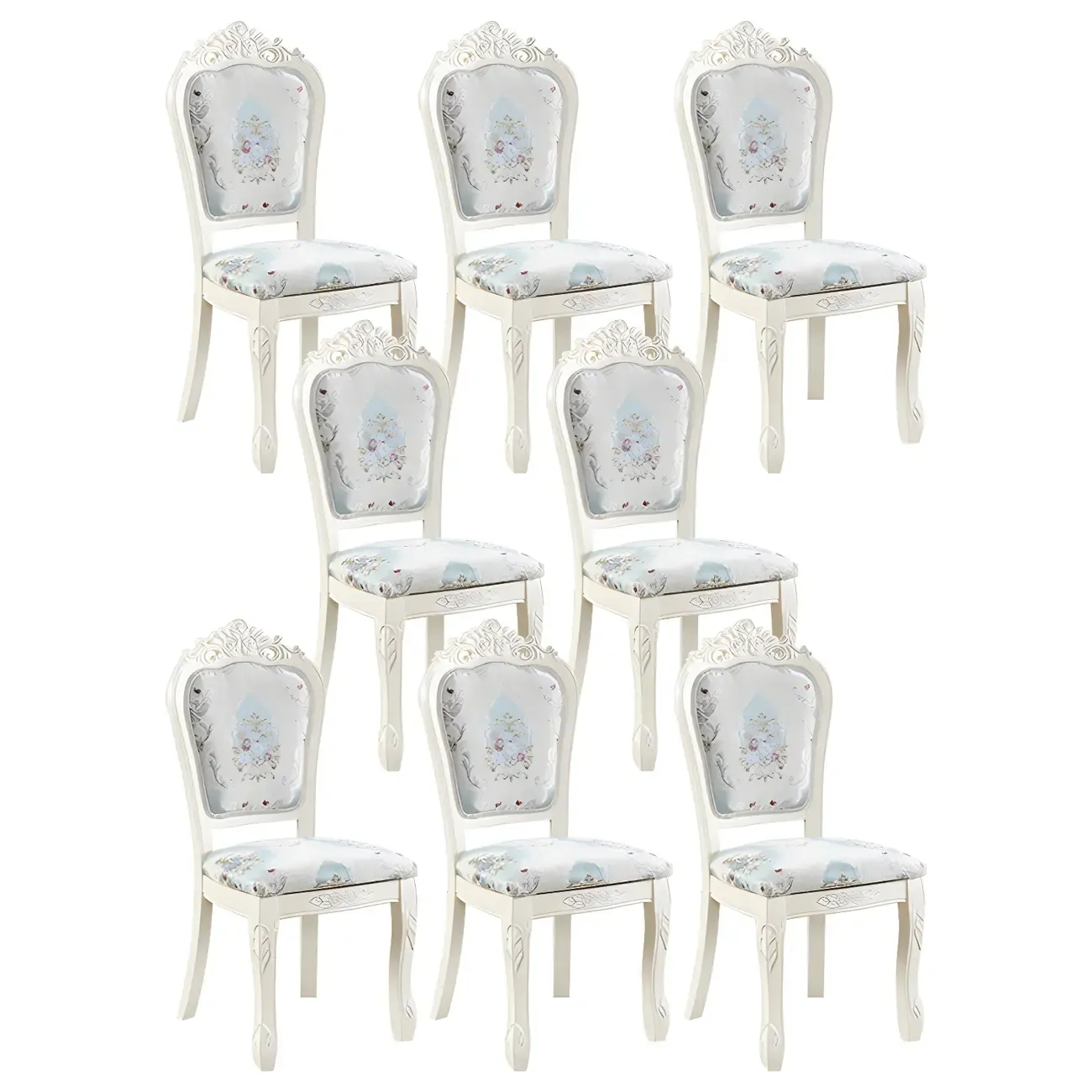 White Wood Victorian Upholstered Dining Chair Image - 19