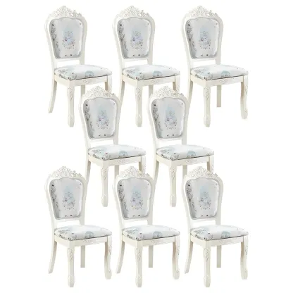White Wood Victorian Upholstered Dining Chair Image - 19