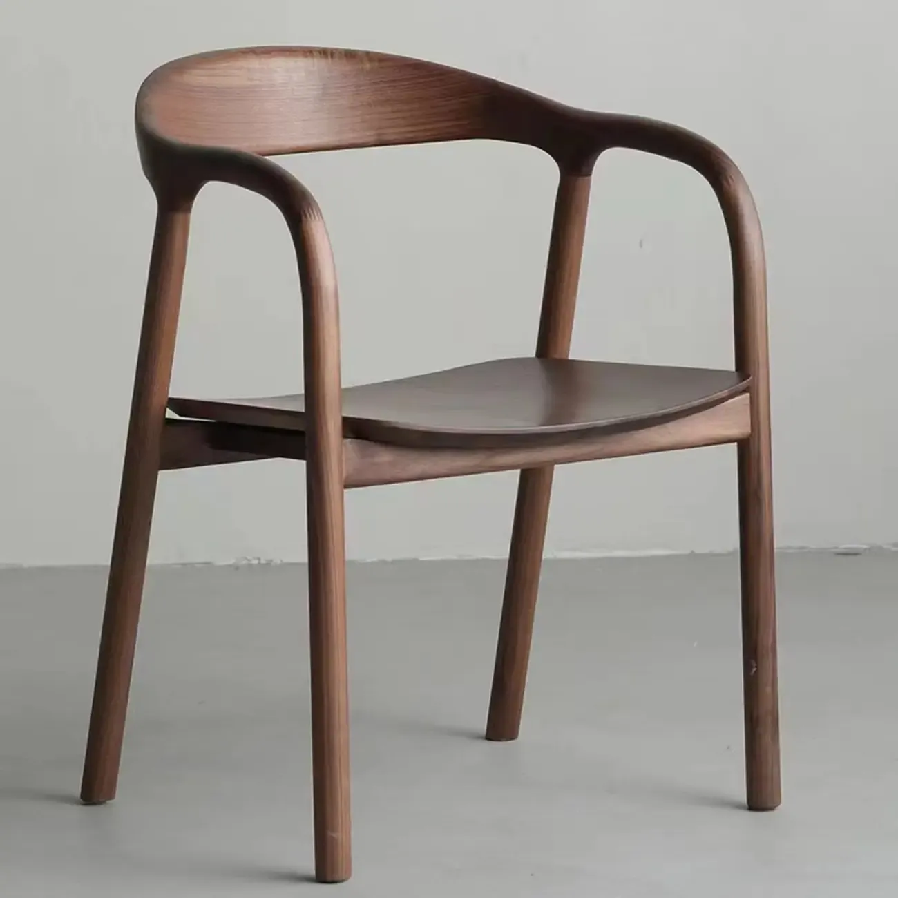 Modern Natural Wood Dining Chair Curved Back with Armrest Image - 3