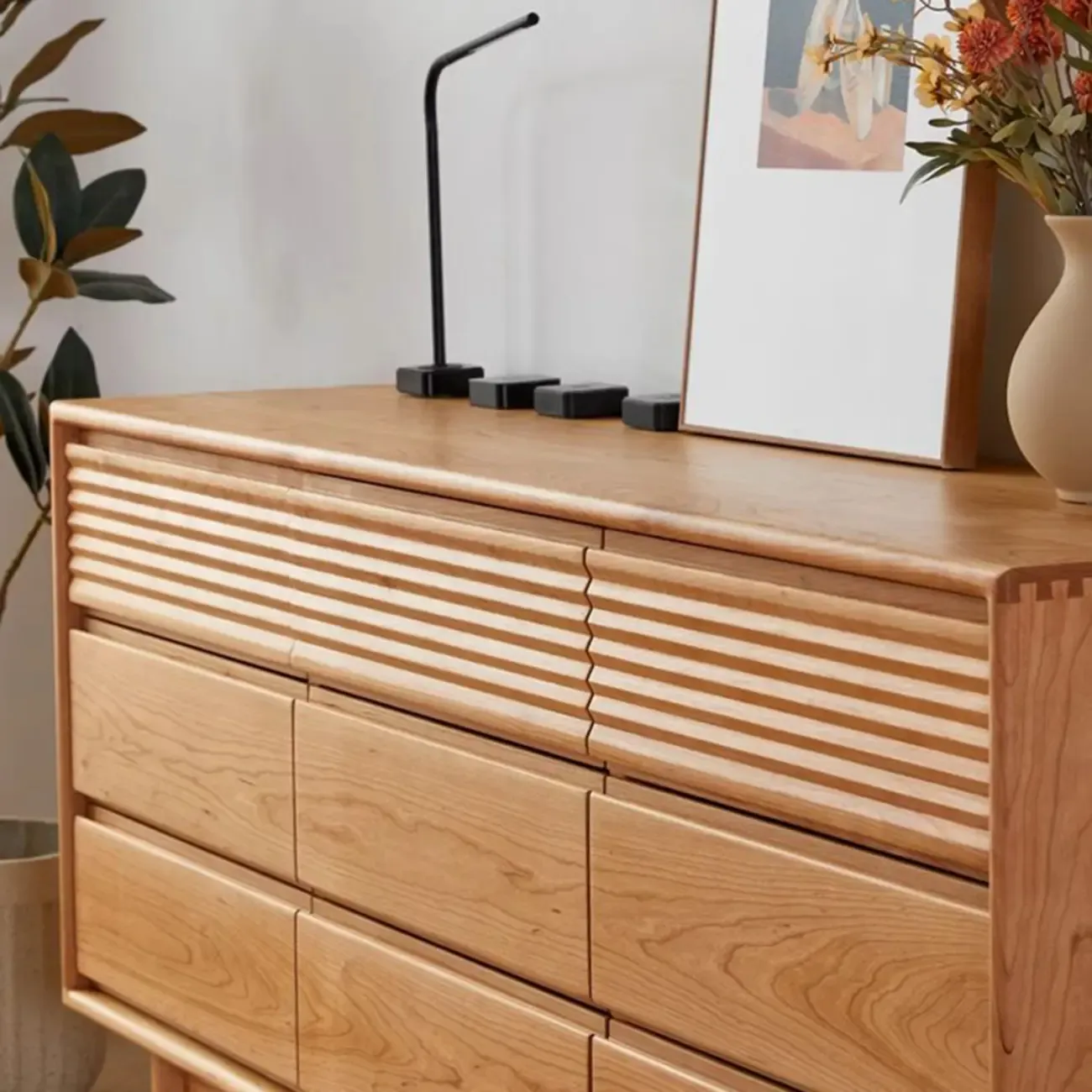 Modern Brown Wood Double Dresser with 9 Drawers Image - 11