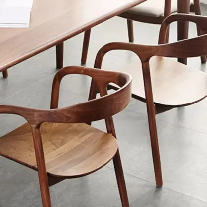 Modern Natural Wood Dining Chair Curved Back with Armrest Image - 4