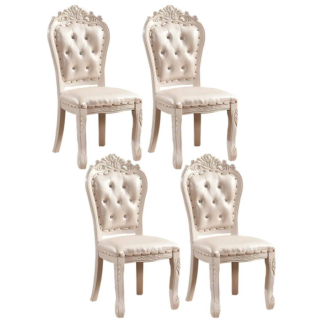 White Wood Victorian Upholstered Dining Chair Image - 20 | homeyfad