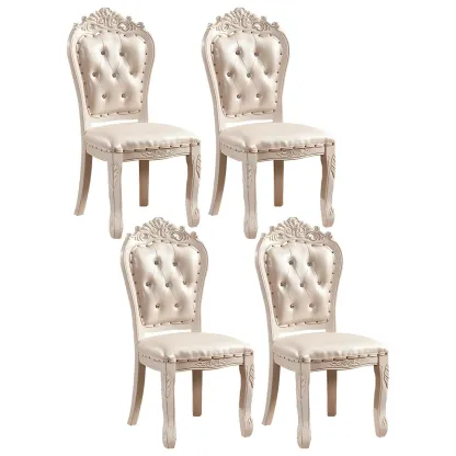 White Wood Victorian Upholstered Dining Chair Image - 20