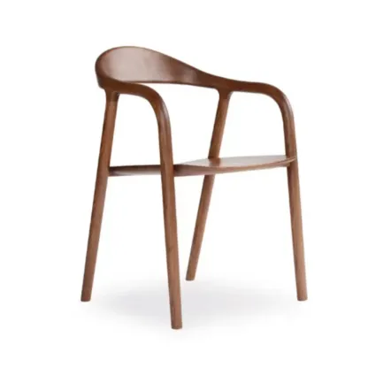 Modern Natural Wood Dining Chair Curved Back with Armrest Image - 5