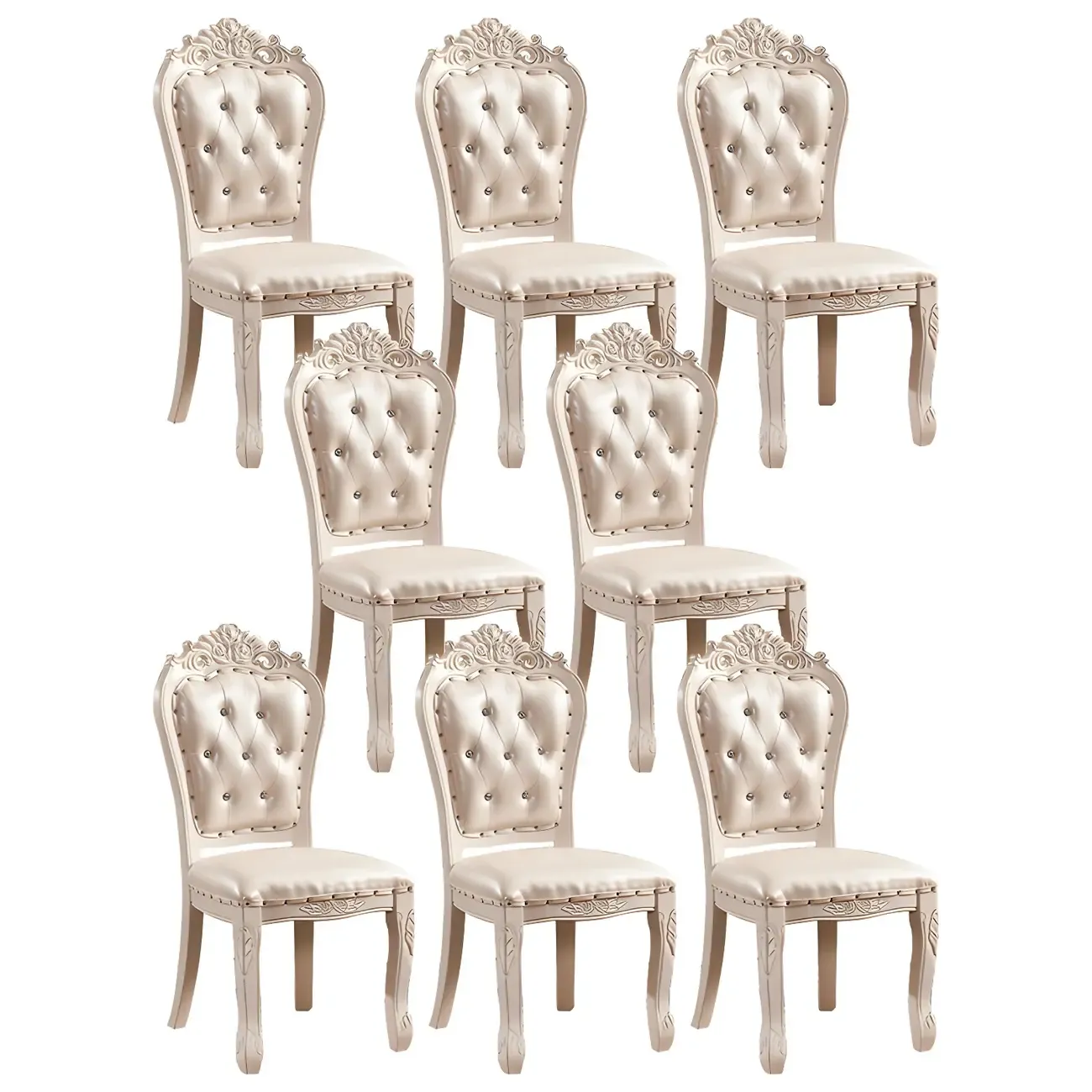 White Wood Victorian Upholstered Dining Chair Image - 21