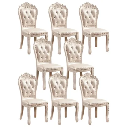 White Wood Victorian Upholstered Dining Chair Image - 21