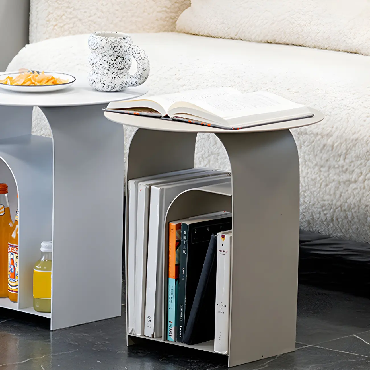 Simplistic White Metal Bedside Table with Open Storage Image - 17 | homeyfad