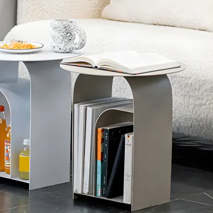 Simplistic White Metal Bedside Table with Open Storage Image - 17