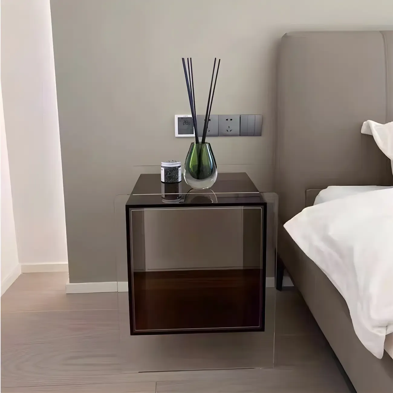 Modish Clear Design Acrylic Nightstand with Casters Open Shelf Image - 4