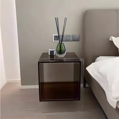 Modish Clear Design Acrylic Nightstand with Casters Open Shelf Image - 4