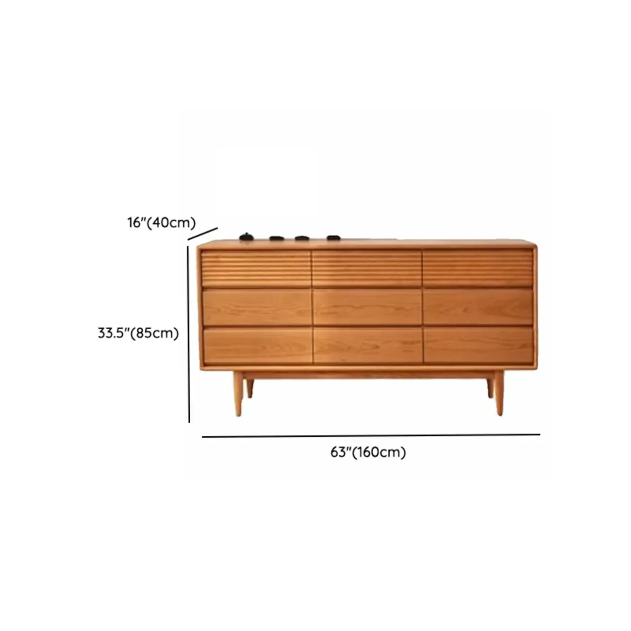 Modern Brown Wood Double Dresser with 9 Drawers #size