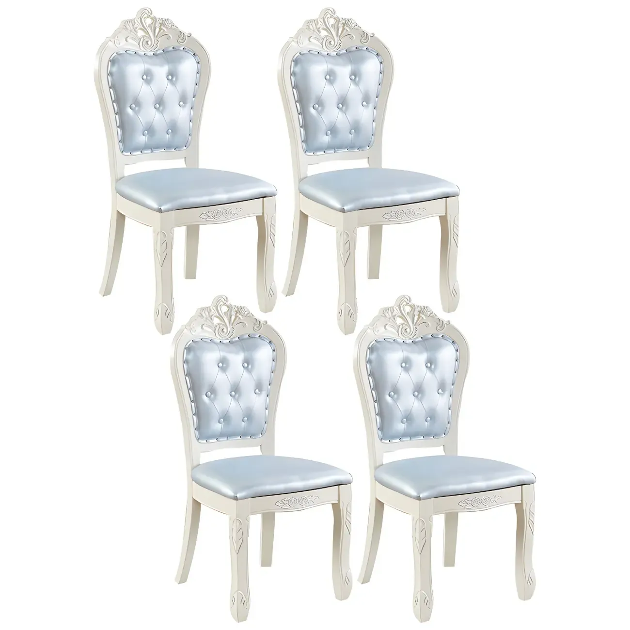 White Wood Victorian Upholstered Dining Chair Image - 22