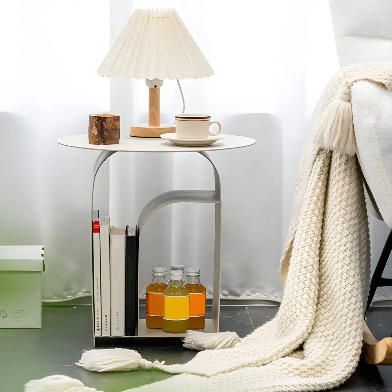 Simplistic White Metal Bedside Table with Open Storage Image - 18