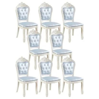 White Wood Victorian Upholstered Dining Chair Image - 23