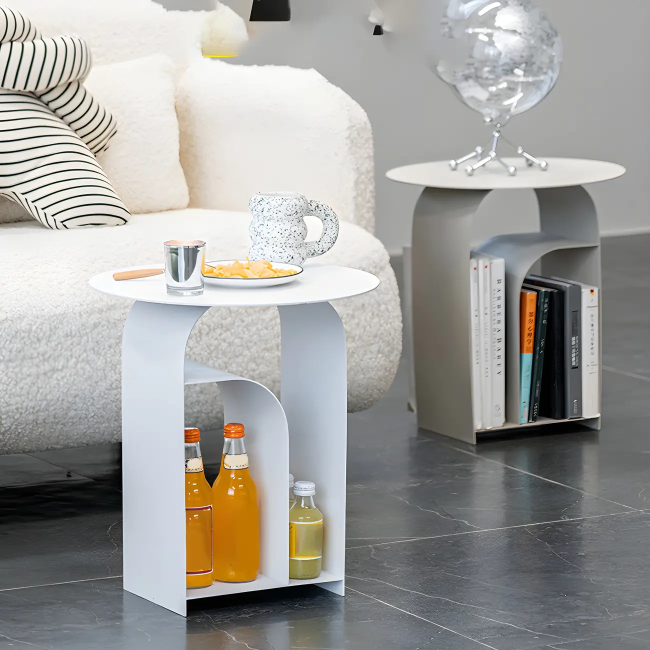 Simplistic White Metal Bedside Table with Open Storage Image - 19 | homeyfad
