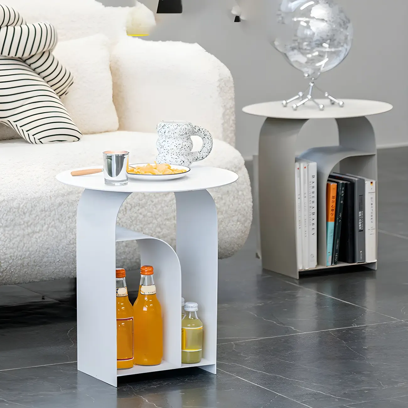 Simplistic White Metal Bedside Table with Open Storage Image - 19