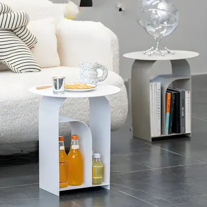 Simplistic White Metal Bedside Table with Open Storage Image - 19