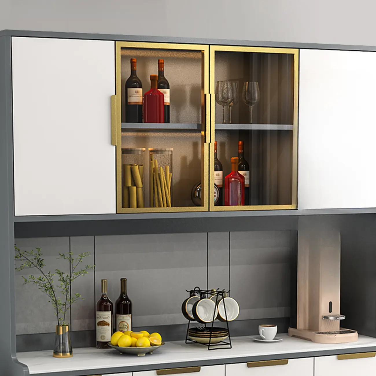 Modern Wooden Display Cabinet with Glass Doors Image - 7 | homeyfad