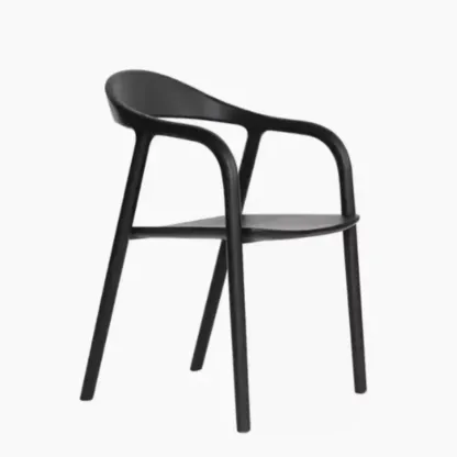 Modern Natural Wood Dining Chair Curved Back with Armrest Image - 7
