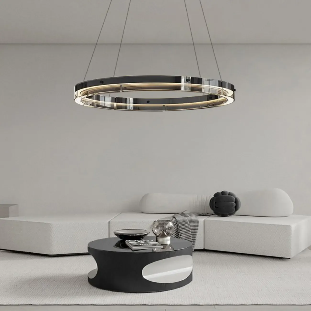 Modern LED Round Metal Chandelier with Flexible Height Image - 1
