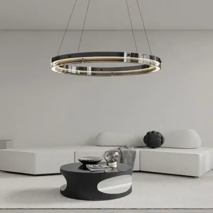 Modern LED Round Metal Chandelier with Flexible Height Image - 1