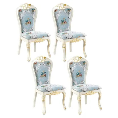 White Wood Victorian Upholstered Dining Chair Image - 24