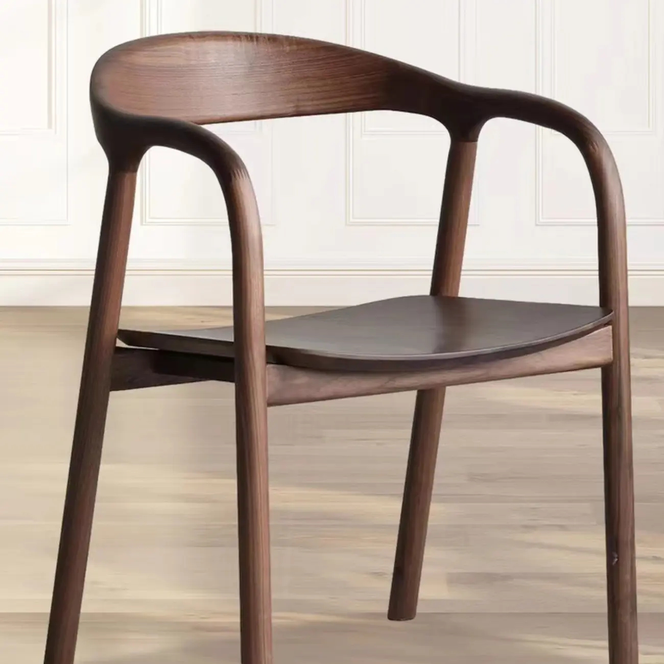 Modern Natural Wood Dining Chair Curved Back with Armrest Image - 8 | homeyfad