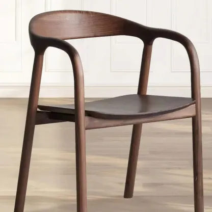Modern Natural Wood Dining Chair Curved Back with Armrest Image - 8